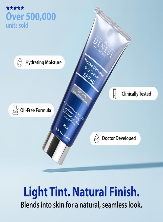 Dr. Denese Broad Spectrum SPF 40 Defense Day Cream 2 oz – Rich Tinted Moisturizer & Daily Sunscreen – Hydrating BB Cream with Antioxidants for Smooth Radiant Skin – Protection for All Skin Types - Image 3